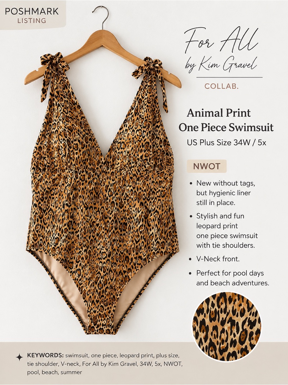 Swimsuits For All X Kim Gravel z collaboration Animal Print one piece Suit NWOT